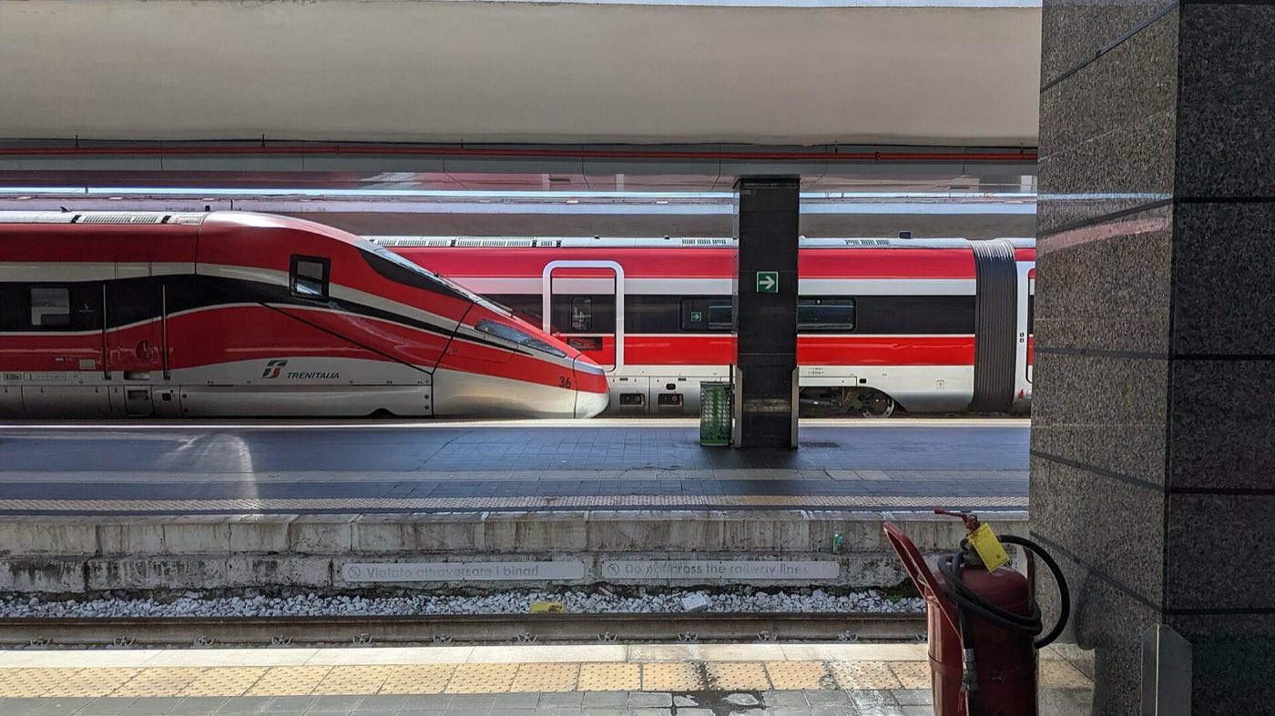 Frecciarossa high-speed trains waiting at Napoli Centrale station