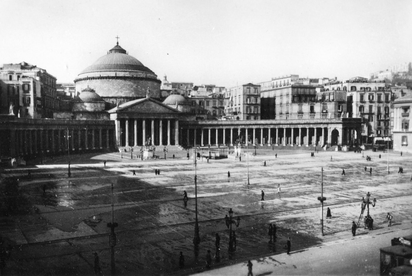 Historic photo of Piazza del Plebiscito and the basilica of San Francesco di Paola in Naples
